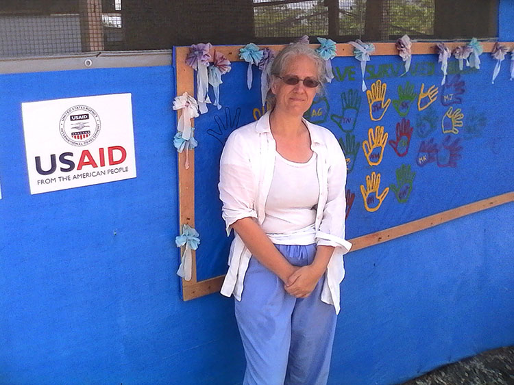 Elizabeth Glaser at an Ebola Treatment Unit in Bong County, Liberia