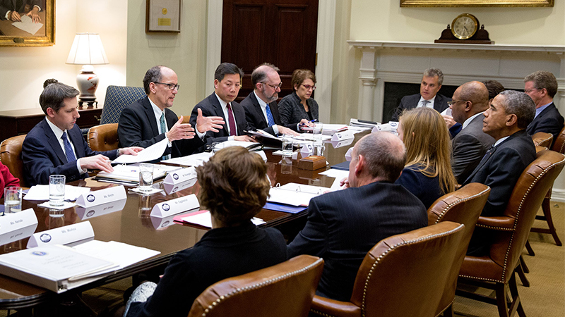David Weil attending a Department of Labor meeting with President Obama