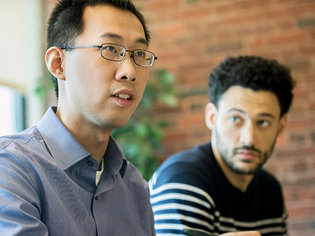 Students talking in class.