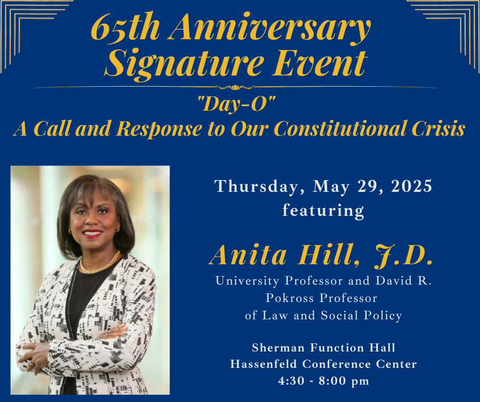 Photo of Anita Hill with event information.