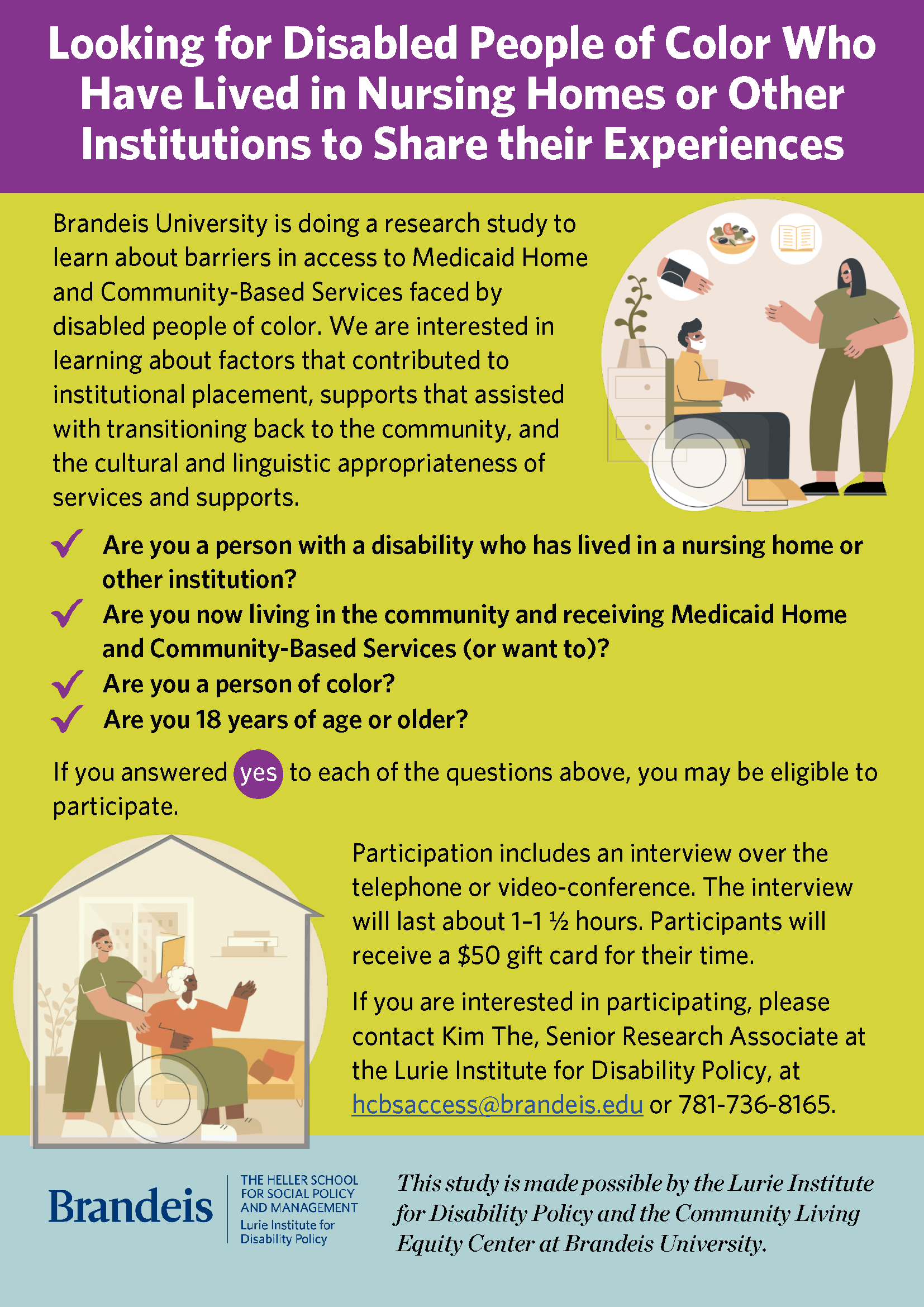Looking for Disabled People of Color Who Have Lived in Nursing Homes or Other Institutions to Share their Experiences