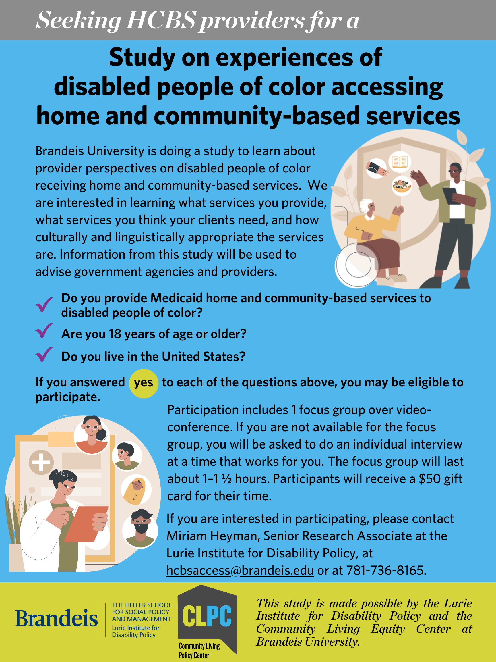 A Study of Experiences of Disabled People of Color Accessing Home and Community-Based Services (recruitment poster for providers)