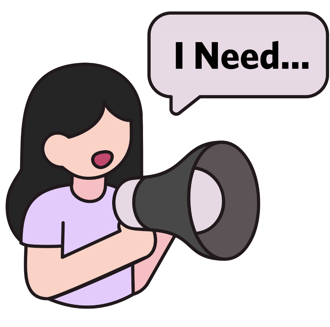 Young Woman with a Megaphone; the Words Above Read "I need"