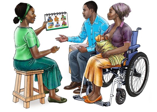 Lactation Specialist Showing Breastfeeding Options and Tips to Breastfeeding Woman and Companion