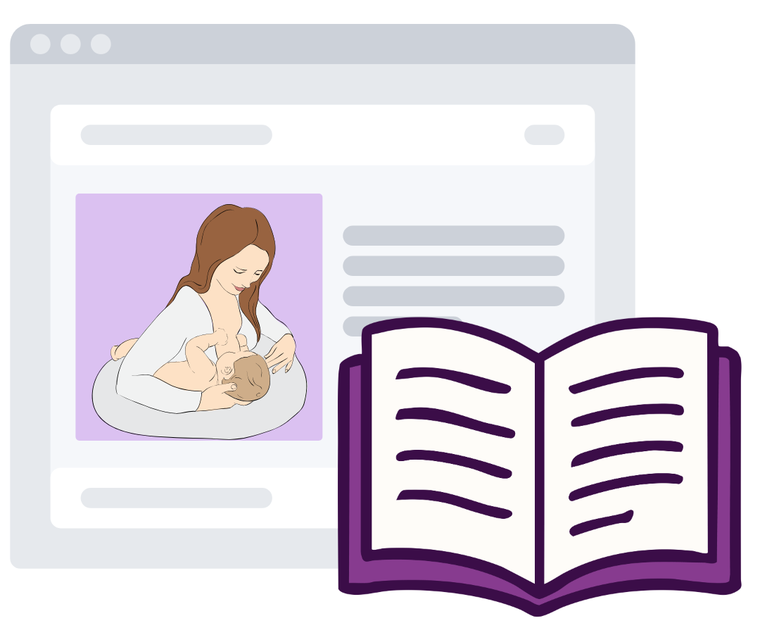Laptop Screen Juxtaposed to an Open Book, with the Laptop Open to a Page with Image of a Breastfeeding Person