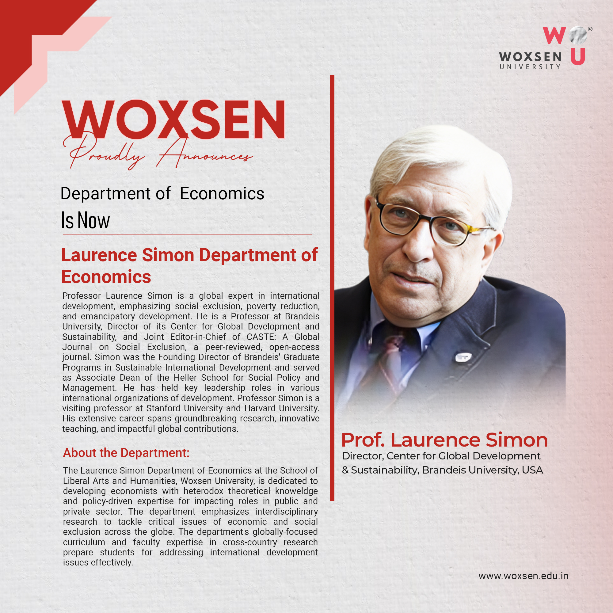 The Department of Economics at Woxsen University Now Laurence Simon Department of Economics 