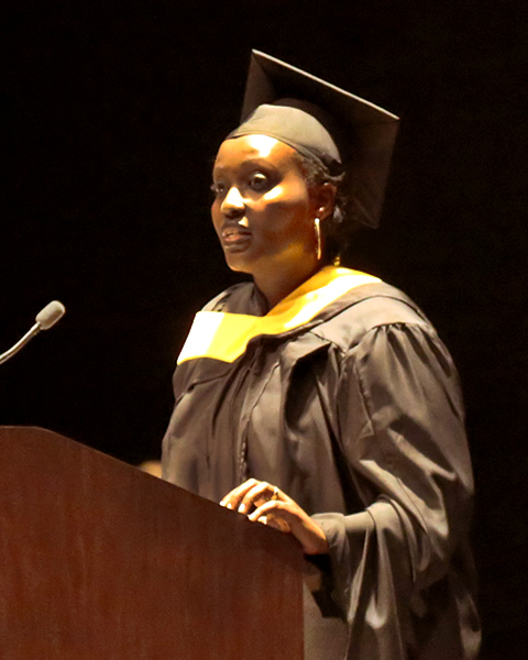 Pamela Titi giving a graduation speech