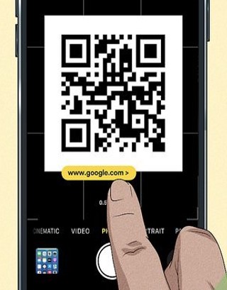 a phone hovering over a QR code, which prompts the associated link