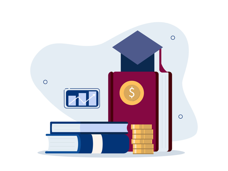 a simple vector illustration of a stack of books and a graduation cap