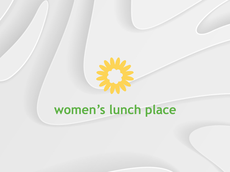 a simple vector illustration of a yellow sunflower with "Women's Lunch Place" written below