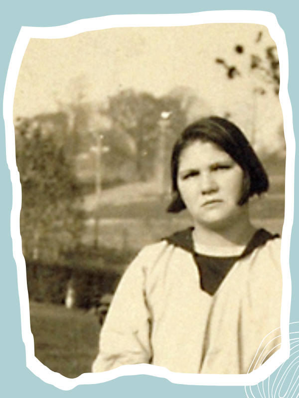 Close-up of Carrie Buck from photo of Carrie and Emma Buck in 1924