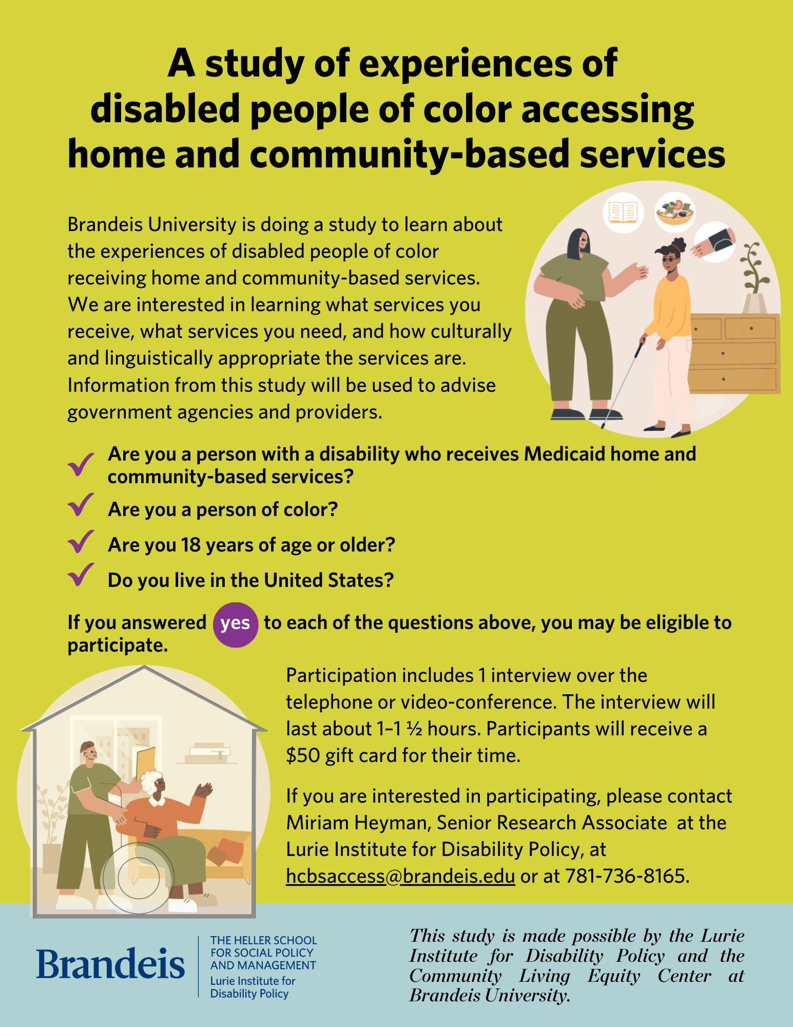 A Study of Experiences of Disabled People of Color Accessing Home and Community-Based Services (consumers recruitment poster)