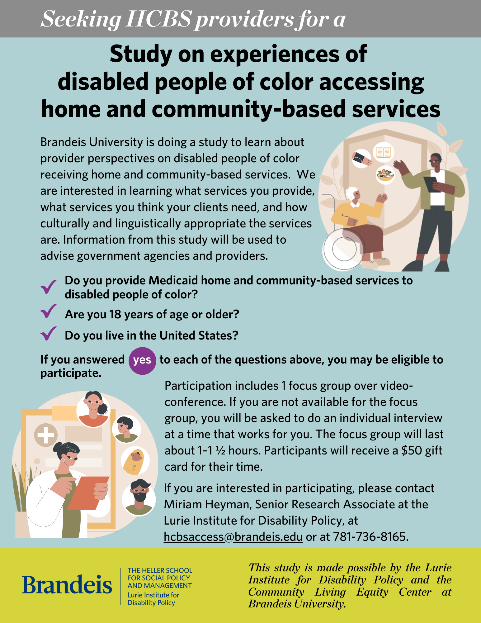 A Study of Experiences of Disabled People of Color Accessing Home and Community-Based Services (providers recruitment poster)