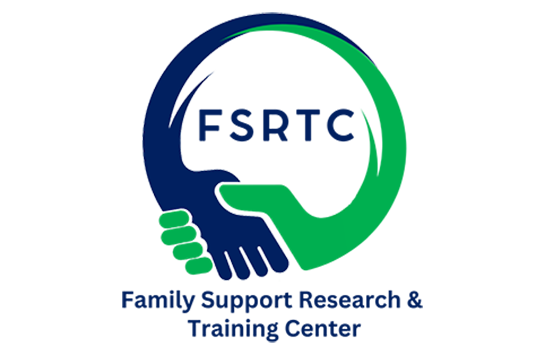 Blue and green hands shake. Text reads: The Family Support Research & Training Center (FSRTC)