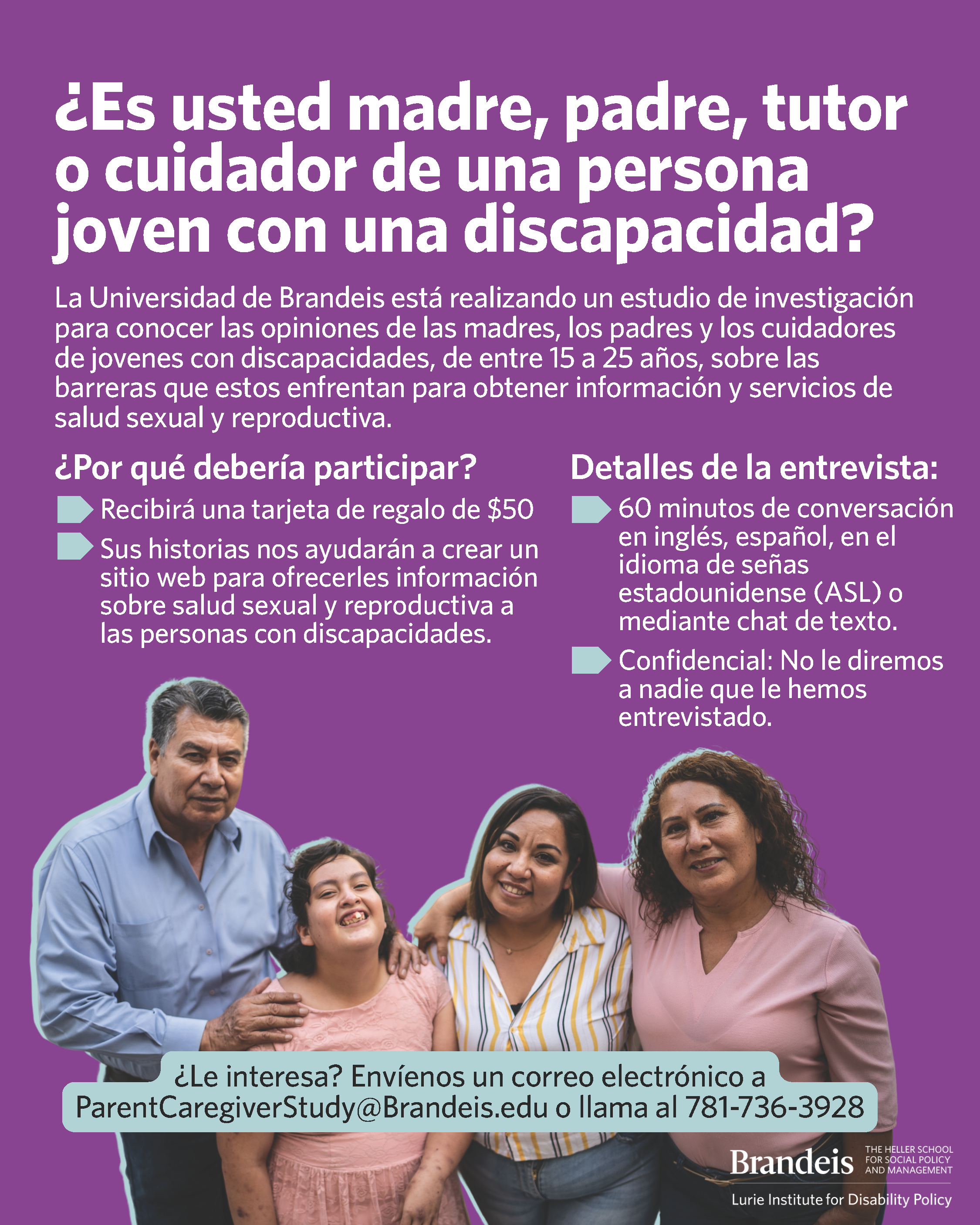 ¿Es usted madre, padre, tutor o cuidador de una persona joven con una discapacidad?