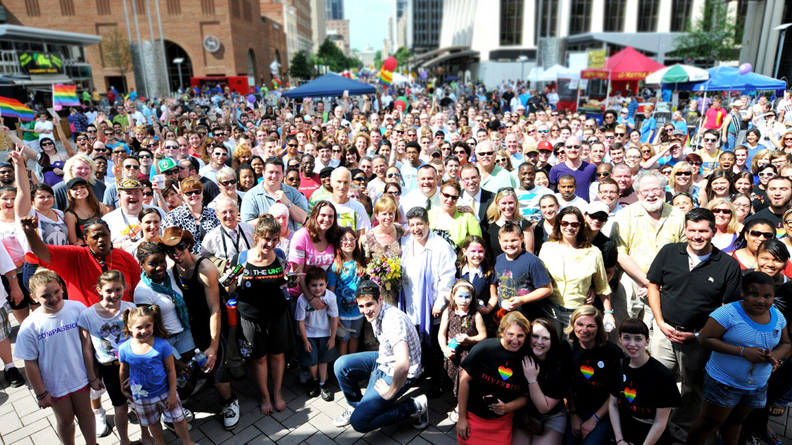 Photo of large crowd at Pride Parade