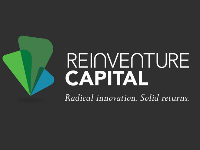 Three green and blue triangles and words Reinventure Capital: Radical innovation. Solid returns. 