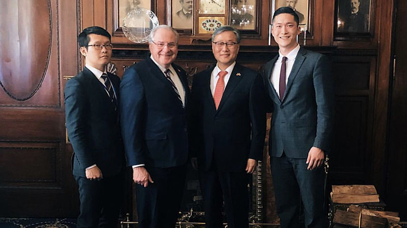 Sam Hyun with Massachusetts House Speaker Robert DeLeo and other dignitaries