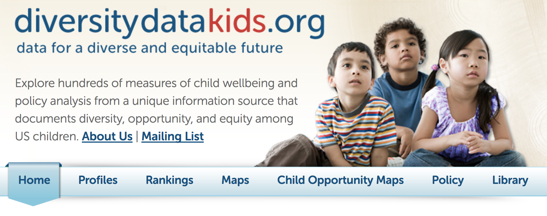 Screenshot of diversitydatakids.org homepage
