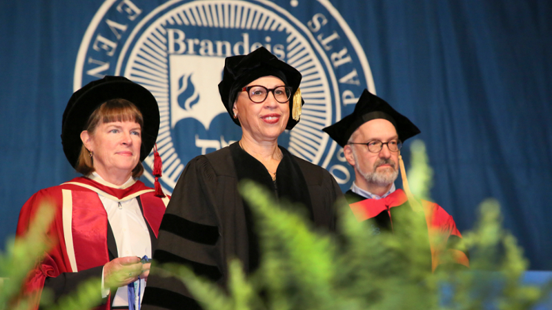 Provost Lisa Lynch, Susan Windham-Bannister, PhD'77, and Dean David Weil at Brandeis commencement