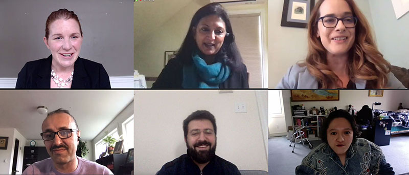 Screenshot of Laura Beales, Monika Mitra, Sandra Jones, Ilhom Akobirshoev, Muhammed Ali Nebiogullari and Sandy Ho