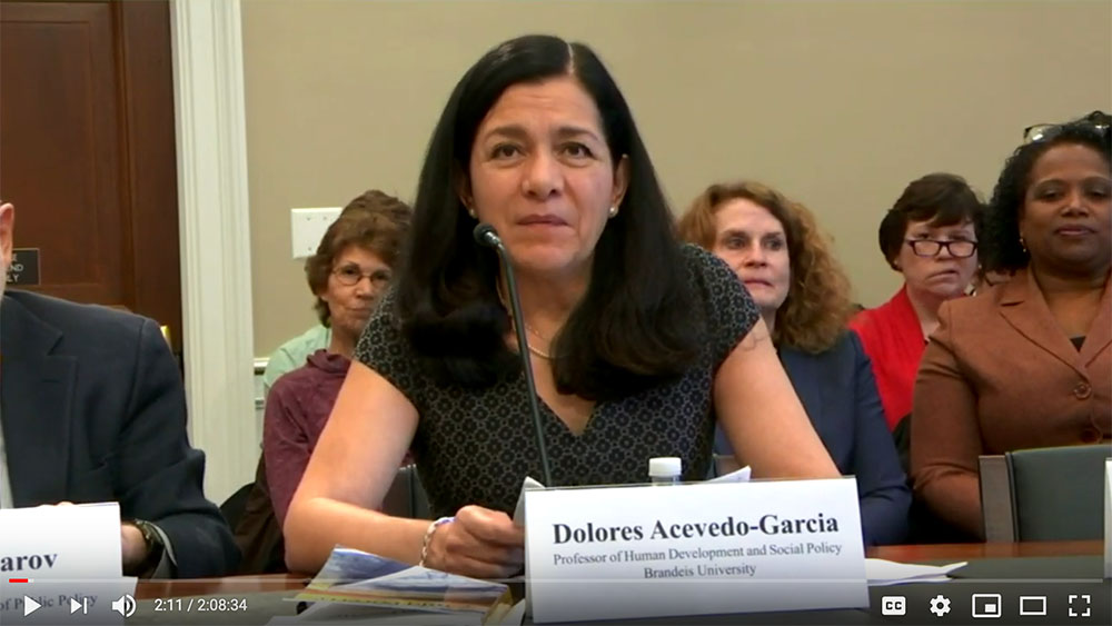 Dolores Acevedo-Garcia testifying with a microphone