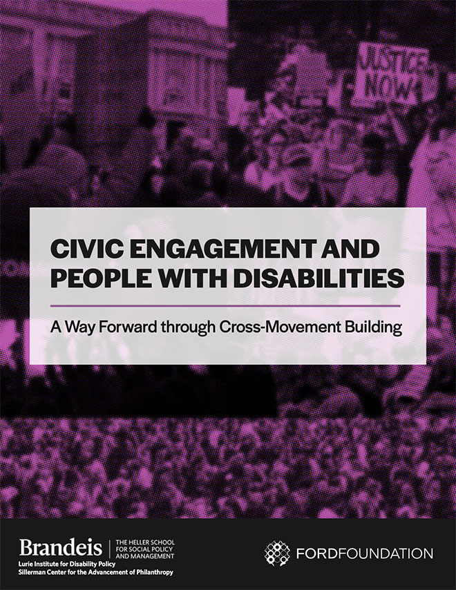 Purple report cover: CIVIC ENGAGEMENT AND PEOPLE WITH DISABILITIES A Way Forward through Cross-Movement Building