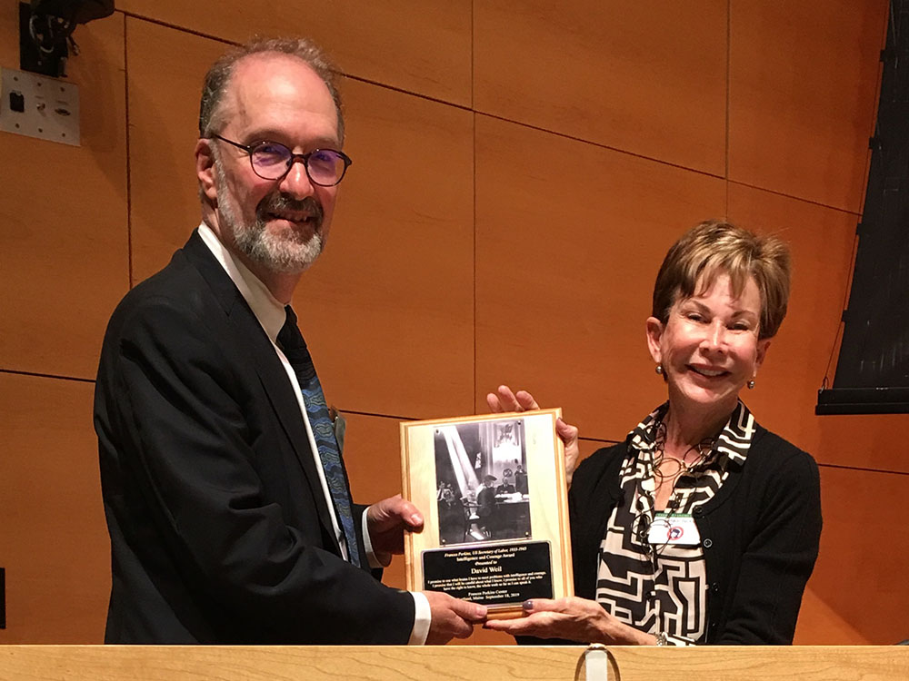 David Weil receiving the Frances Perkins Intelligence and Courage Award