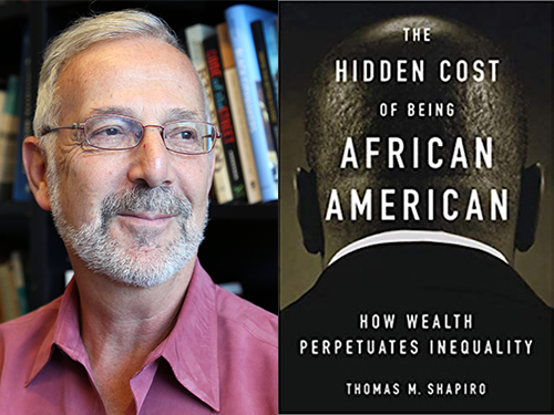 composite image of Tom Shapiro and cover of his book, The Hidden Cost of Being African American