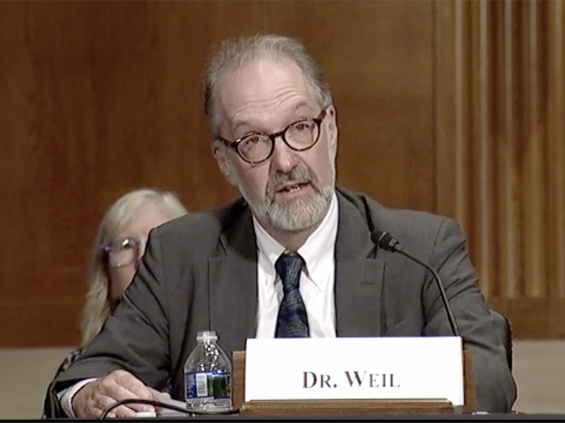 screenshot of David Weil speaking in a Senate committee hearing