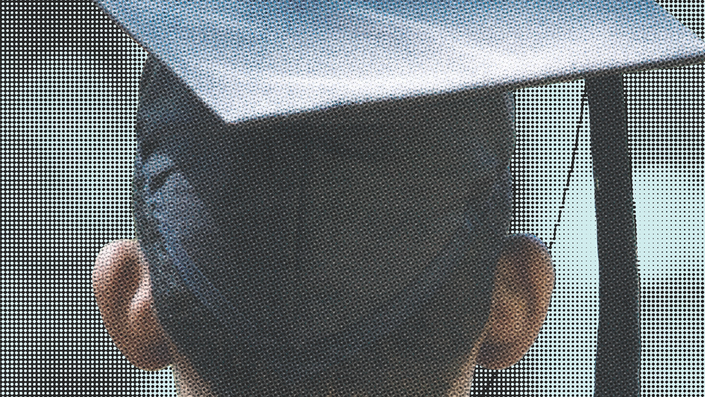 Graphic of back of head of student wearing graduation cap