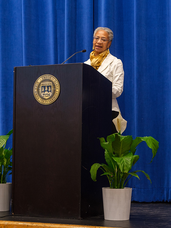 Interim Dean Maria Madison addresses graduates during 2024 Heller graduate reception