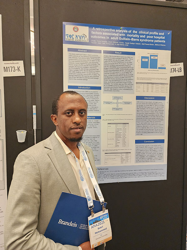 Bekri Mohammed, MS GHPM'26, with his poster at the Annual Meeting of the American Neurological Association