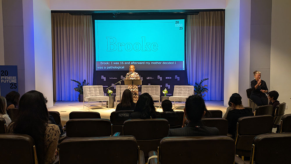 Tony Award winner Kara Young giving a performance during the Free Future event