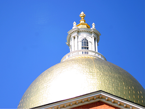 the gold dome on top of the Massachusetts State House