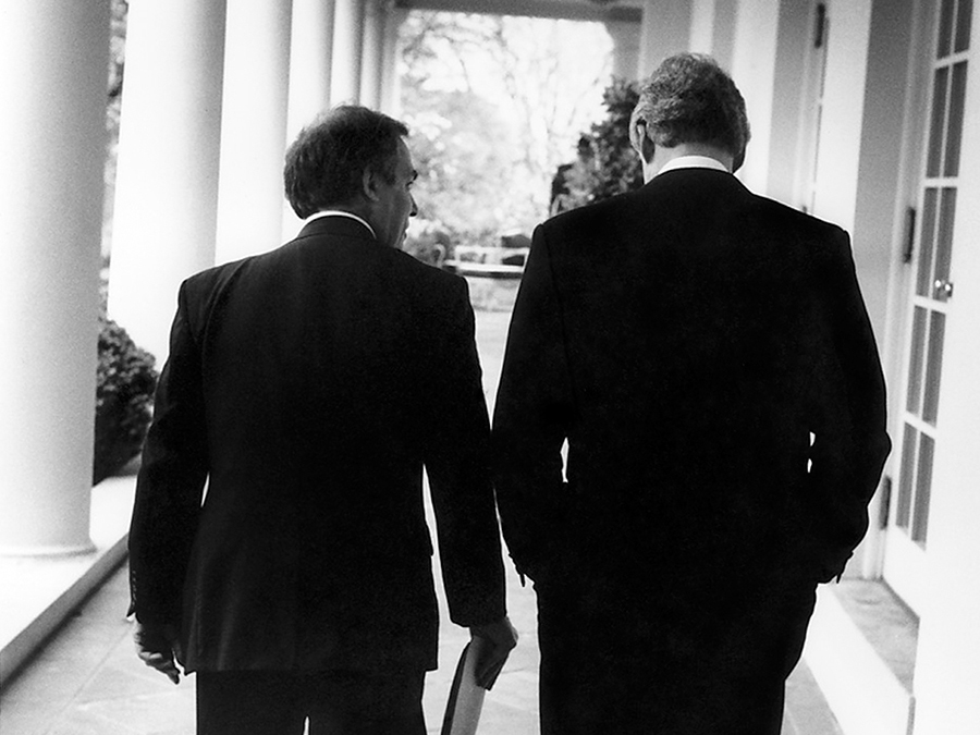 Eli J. Segal '64 walking with Pres. Bill Clinton