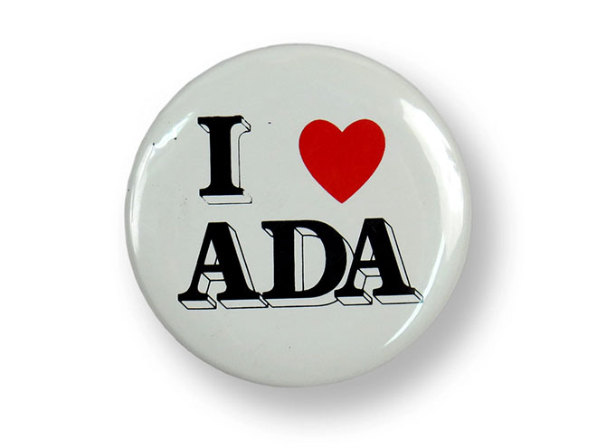 Button that says I heart ADA