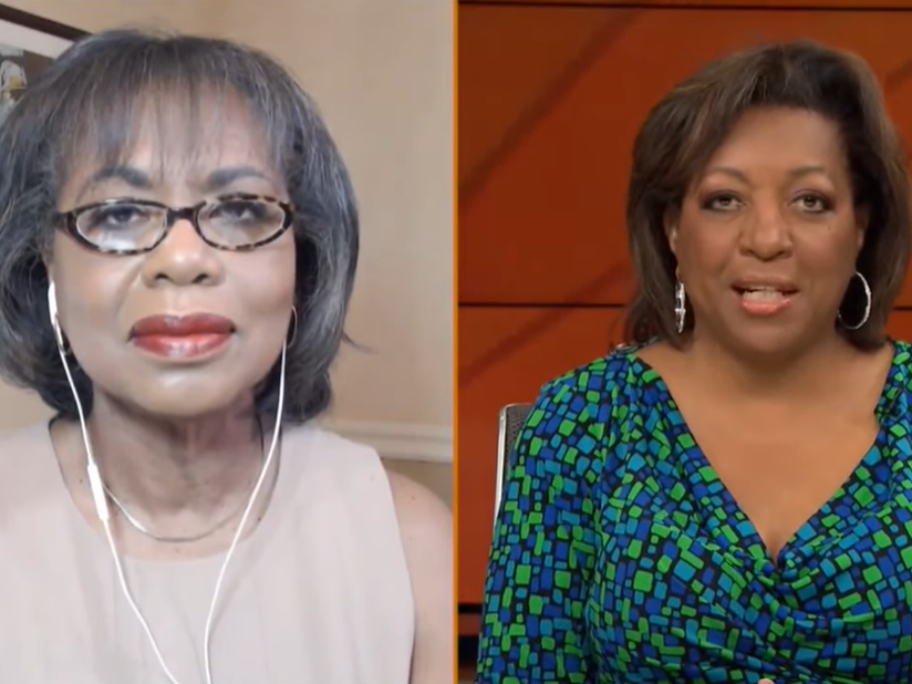 Anita Hill and a TV reporter
