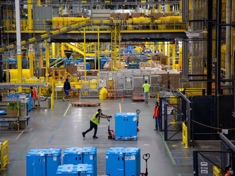 Workers in an Amazon warehouse