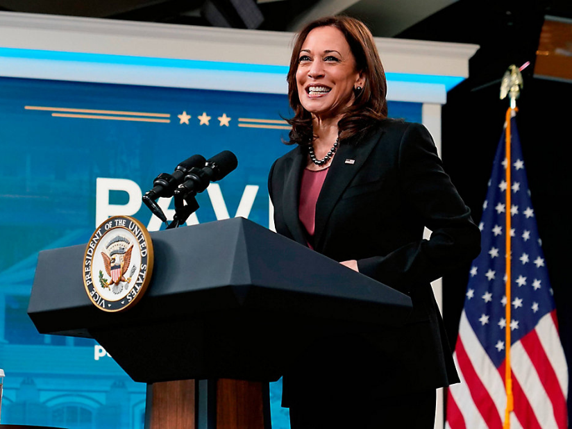 Vice President Kamala Harris speaks Wednesday during an event to announce plans to address racial and ethnic bias in home valuations in the South Court Auditorium on the White House campus