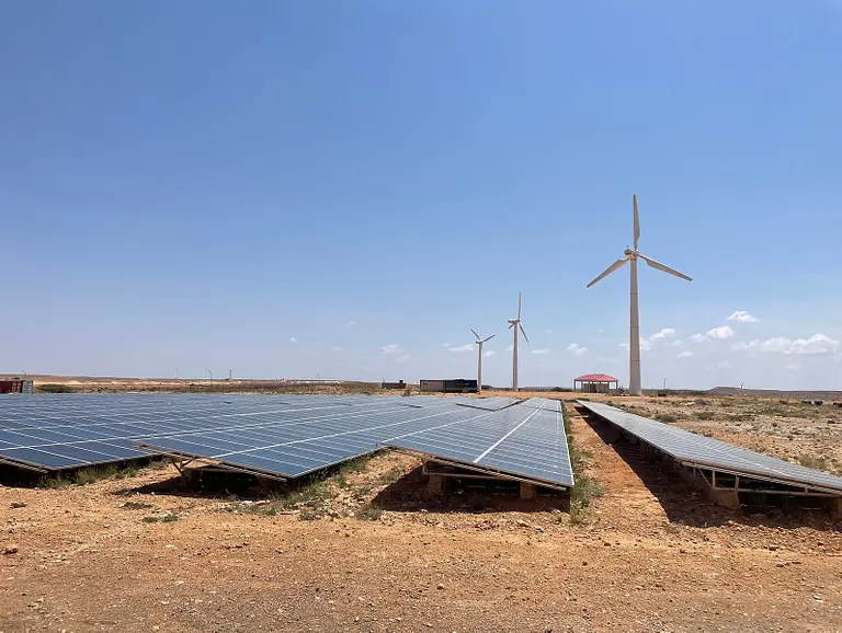 Solar panels and windmills in Garowe, Somalia