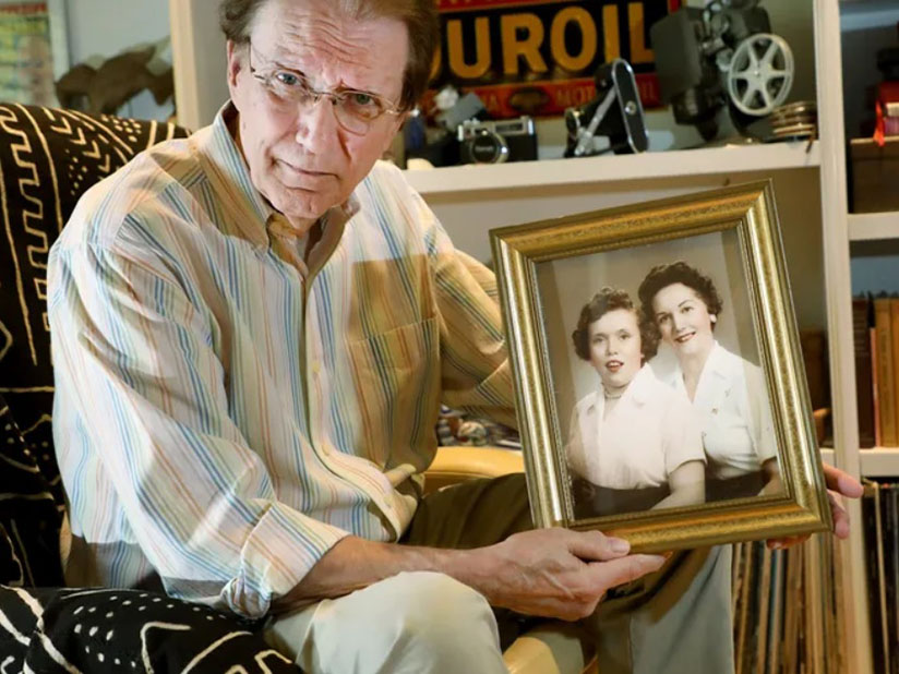 John Heagney, 72, holds a portrait of his sister, Mary Heagney, left, with their mother Marjorie Heagney (1958) at his home in East Lake