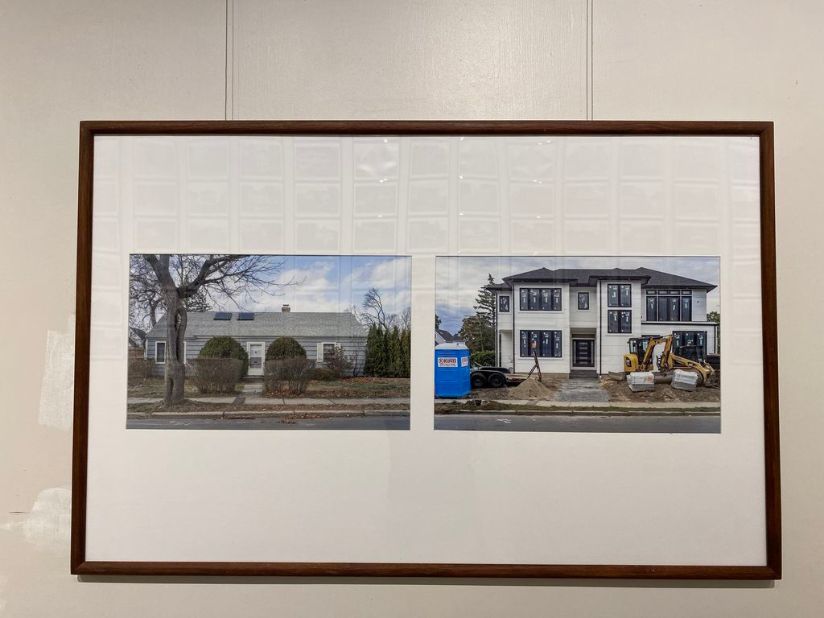 Anne Marie Stein’s before and after photograph of a teardown that was on display at Newton City Hall