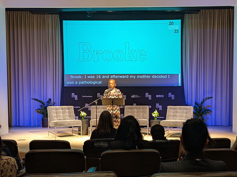 Tony Award winner Kara Young giving a performance during the Free Future event