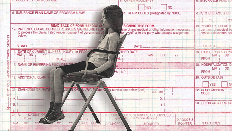Graphic of young girl superimposed on insurance form