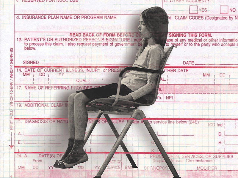 Graphic of young girl superimposed on insurance form