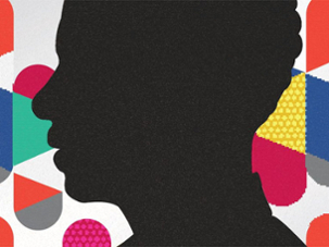 Graphic of Black male face superimposed over pill capsules