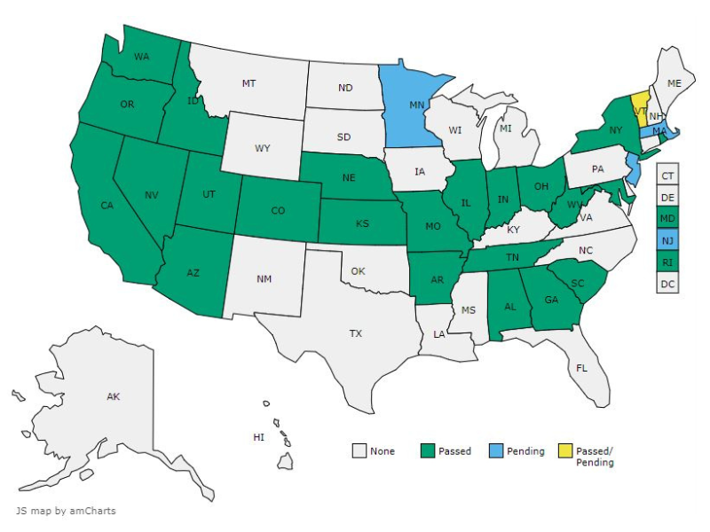 Map of US State Legislation Supporting Parents with Disabilities - January 2023