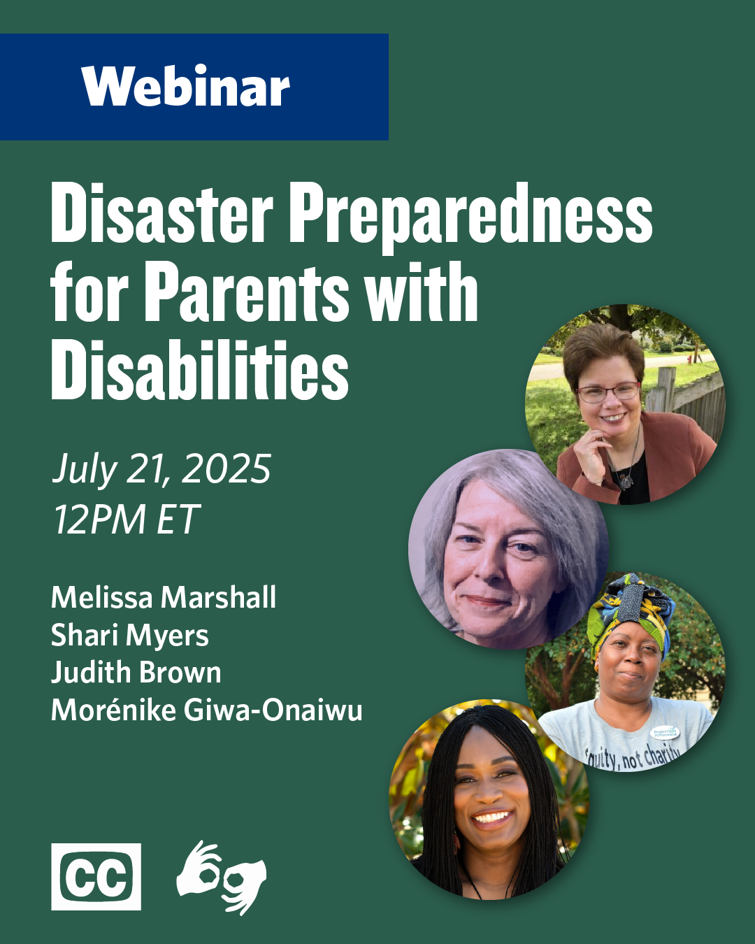 Disaster Preparedness for Parents with Disabilities webinar - July 21, 2025 at 12pm ET