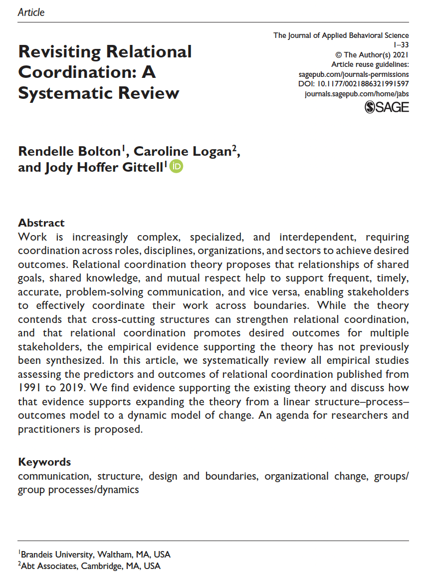 Bolton, Logan and Gittell Systematic Review Article